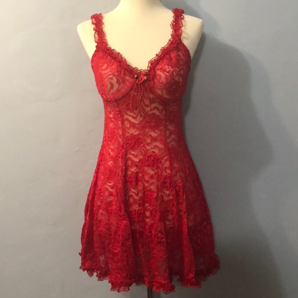 Sexy Red Lace Teddy Lingerie Small Vintage